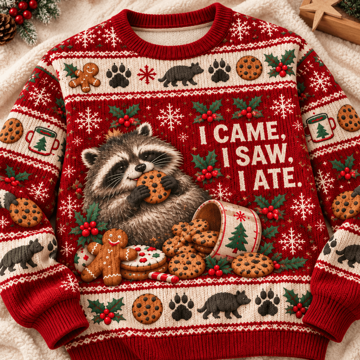 Personalized Raccoon Christmas Knitted Sweater & Cardigan – Cookie Lover - FlamingoAholic