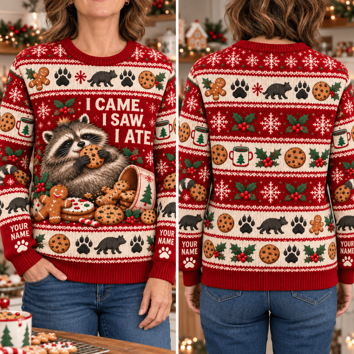 Personalized Raccoon Christmas Knitted Sweater & Cardigan – Cookie Lover - FlamingoAholic