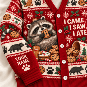 Personalized Raccoon Christmas Knitted Sweater & Cardigan – Cookie Lover - FlamingoAholic