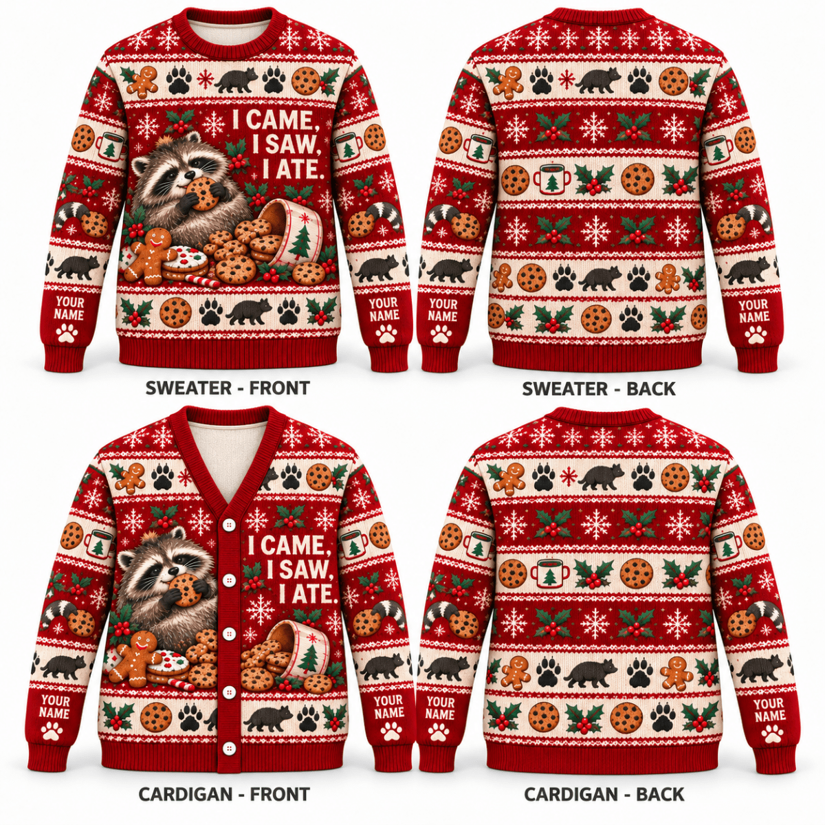 Personalized Raccoon Christmas Knitted Sweater & Cardigan – Cookie Lover - FlamingoAholic