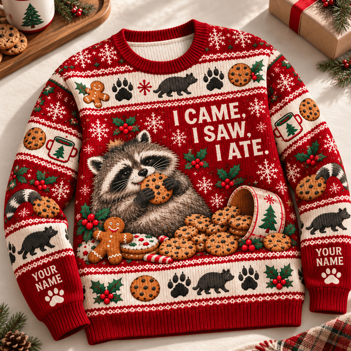 Personalized Raccoon Christmas Knitted Sweater & Cardigan – Cookie Lover - FlamingoAholic