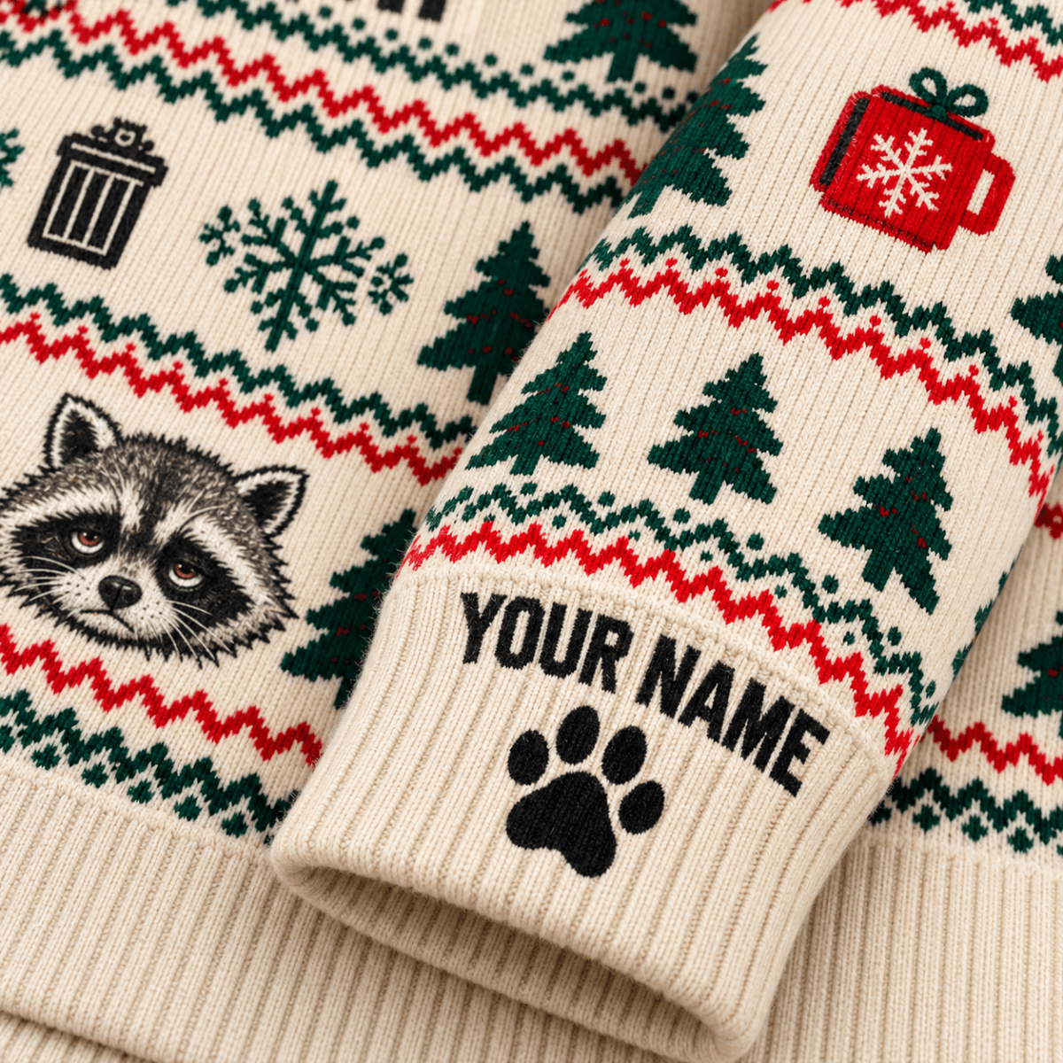 Personalized Raccoon Christmas Knitted Sweater & Cardigan – Cream - FlamingoAholic