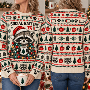Personalized Raccoon Christmas Knitted Sweater & Cardigan – Cream - FlamingoAholic