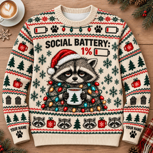 Personalized Raccoon Christmas Knitted Sweater & Cardigan – Cream - FlamingoAholic