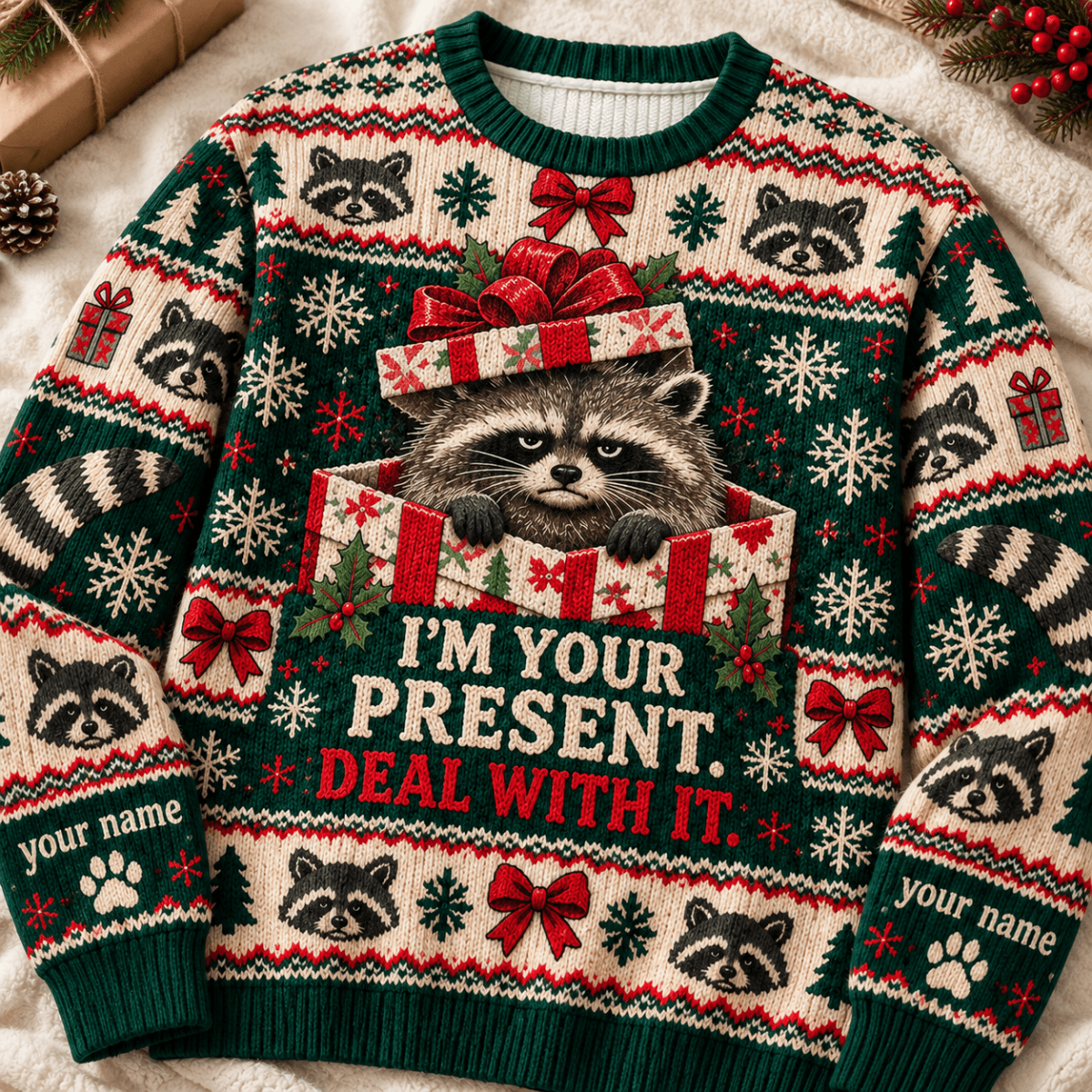 Personalized Raccoon Christmas Knitted Sweater & Cardigan – I'm Your Present - FlamingoAholic