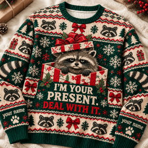 Personalized Raccoon Christmas Knitted Sweater & Cardigan – I'm Your Present - FlamingoAholic