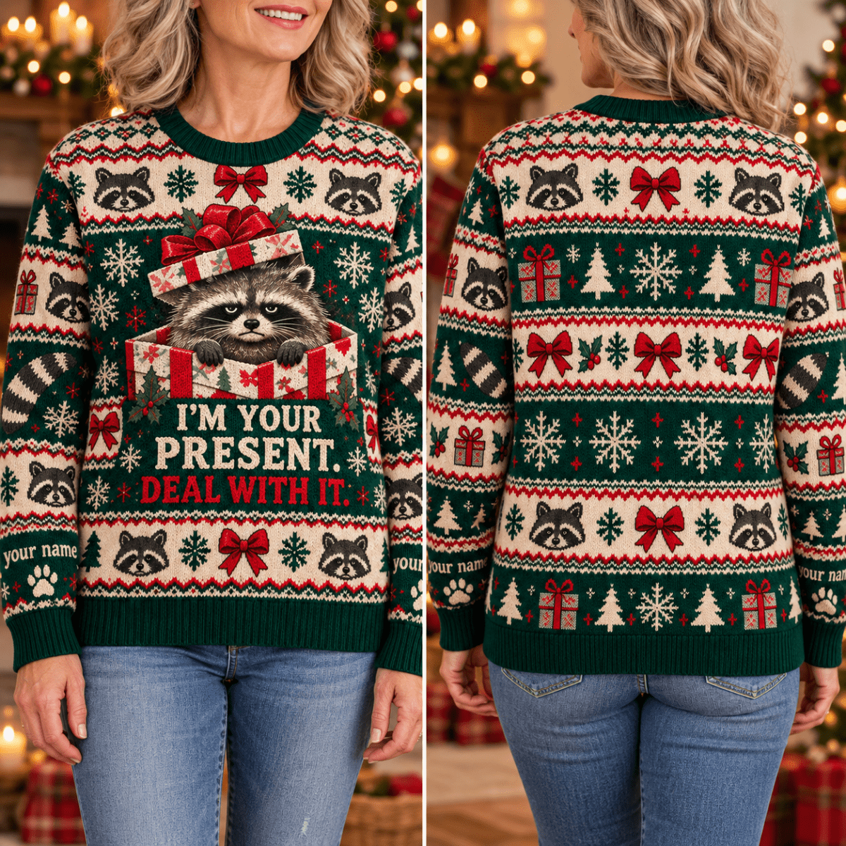 Personalized Raccoon Christmas Knitted Sweater & Cardigan – I'm Your Present - FlamingoAholic