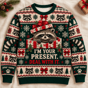 Personalized Raccoon Christmas Knitted Sweater & Cardigan – I'm Your Present - FlamingoAholic