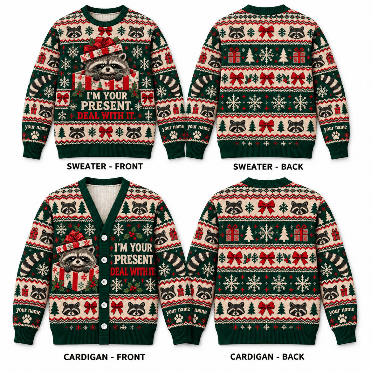 Personalized Raccoon Christmas Knitted Sweater & Cardigan – I'm Your Present - FlamingoAholic