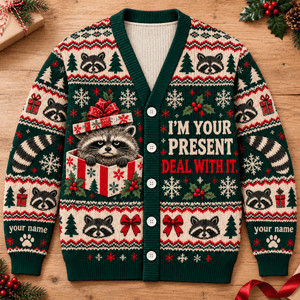 Personalized Raccoon Christmas Knitted Sweater & Cardigan – I'm Your Present - FlamingoAholic
