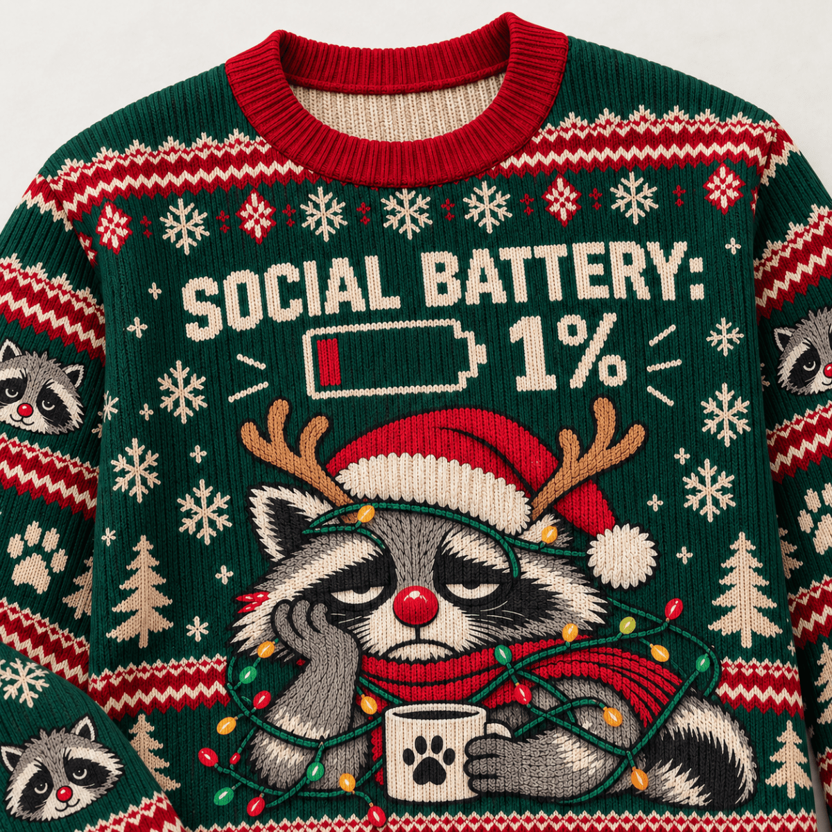Personalized Raccoon Christmas Knitted Sweater & Cardigan – Social Battery 1% - FlamingoAholic