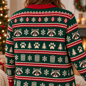 Personalized Raccoon Christmas Knitted Sweater & Cardigan – Social Battery 1% - FlamingoAholic