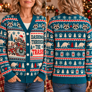 Personalized Raccoon Christmas Knitted Sweater & Cardigan – Trash Dash - FlamingoAholic