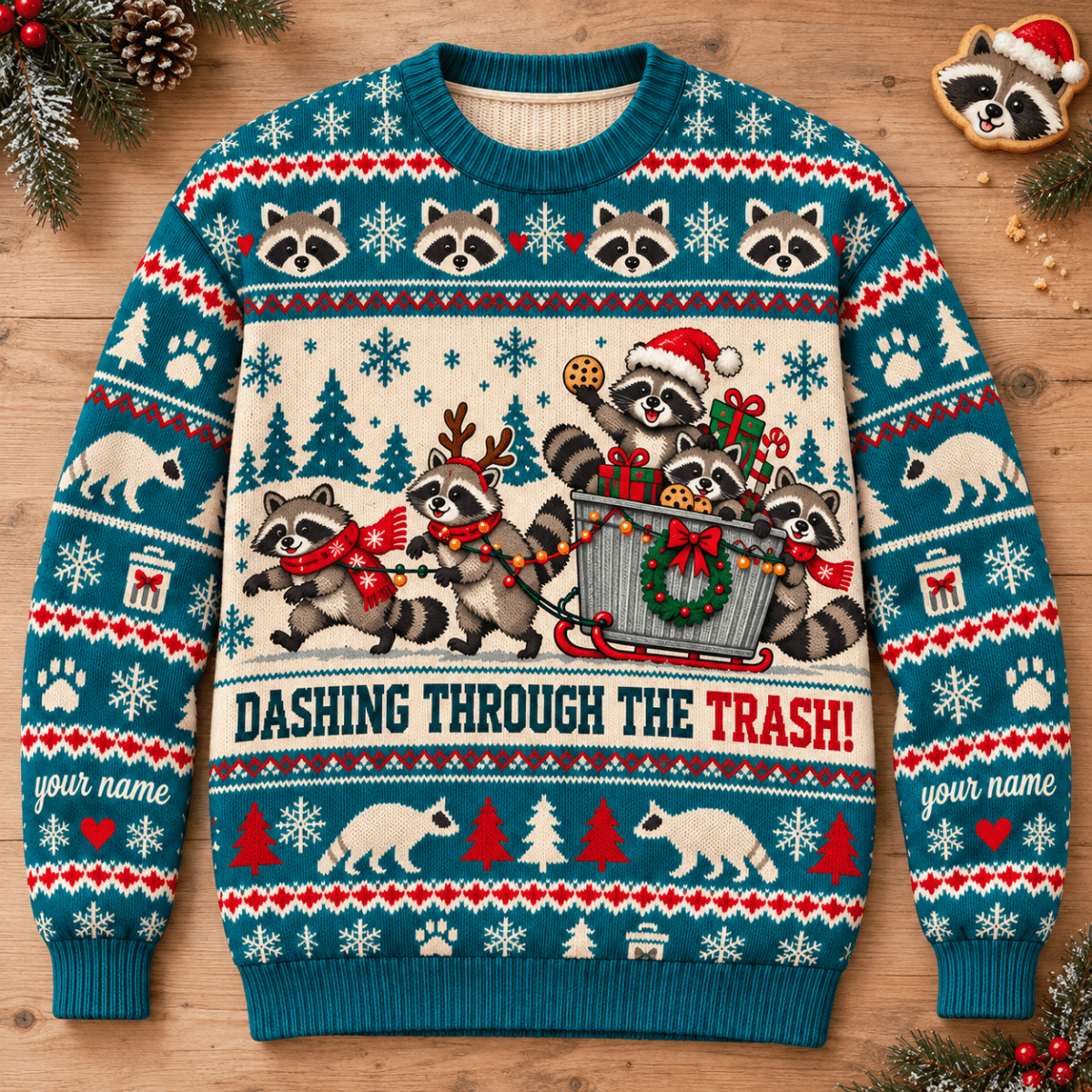 Personalized Raccoon Christmas Knitted Sweater & Cardigan – Trash Dash - FlamingoAholic