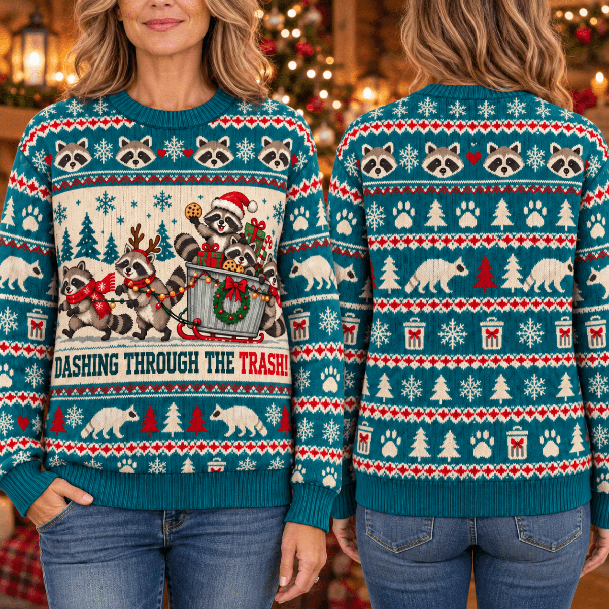 Personalized Raccoon Christmas Knitted Sweater & Cardigan – Trash Dash - FlamingoAholic