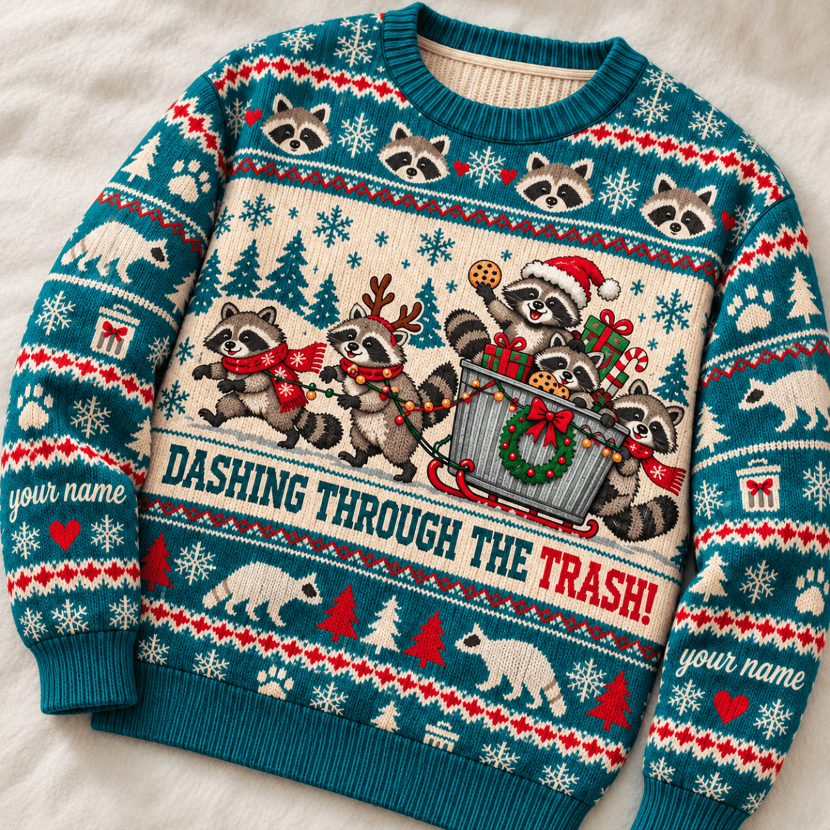 Personalized Raccoon Christmas Knitted Sweater & Cardigan – Trash Dash - FlamingoAholic