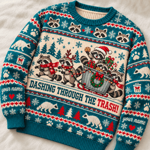 Personalized Raccoon Christmas Knitted Sweater & Cardigan – Trash Dash - FlamingoAholic