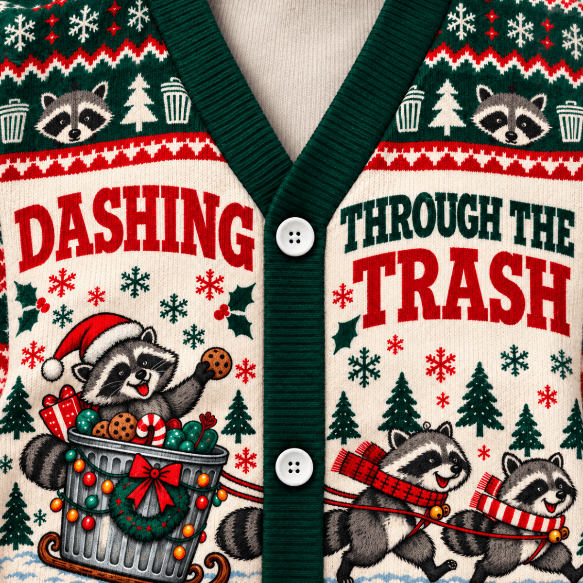 Personalized Raccoon Christmas Knitted Sweater & Cardigan – Trash Sleigh - FlamingoAholic