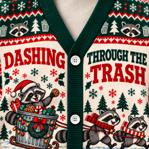 Personalized Raccoon Christmas Knitted Sweater & Cardigan – Trash Sleigh - FlamingoAholic