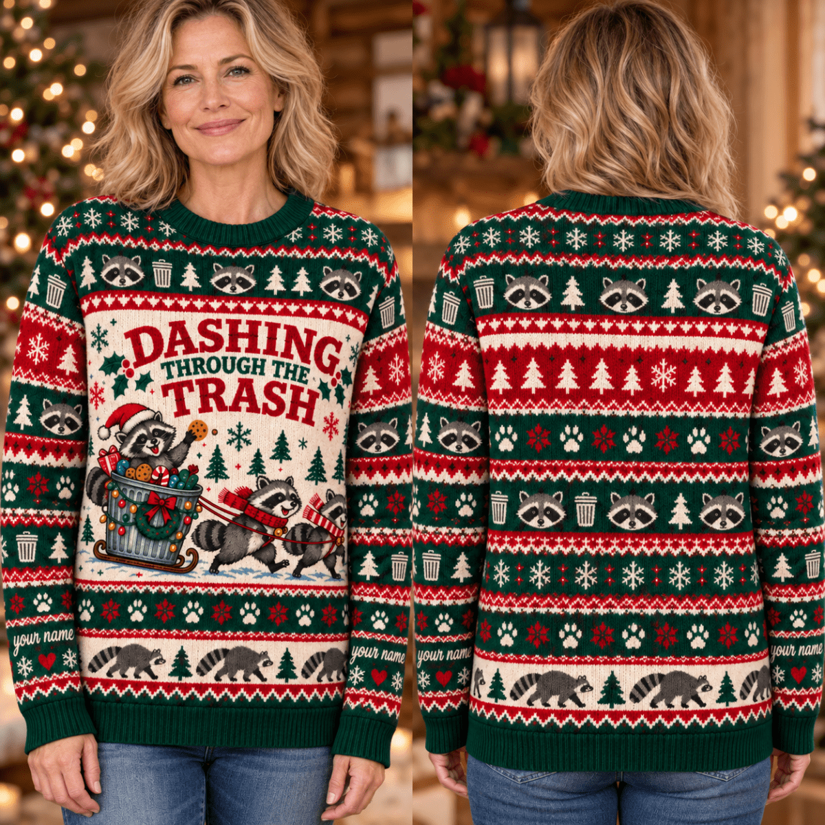 Personalized Raccoon Christmas Knitted Sweater & Cardigan – Trash Sleigh - FlamingoAholic