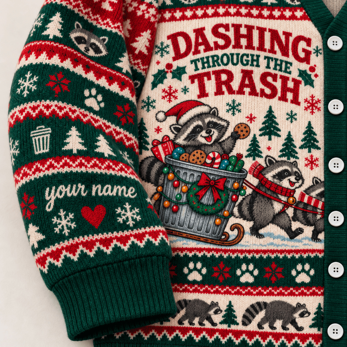 Personalized Raccoon Christmas Knitted Sweater & Cardigan – Trash Sleigh - FlamingoAholic