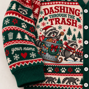 Personalized Raccoon Christmas Knitted Sweater & Cardigan – Trash Sleigh - FlamingoAholic