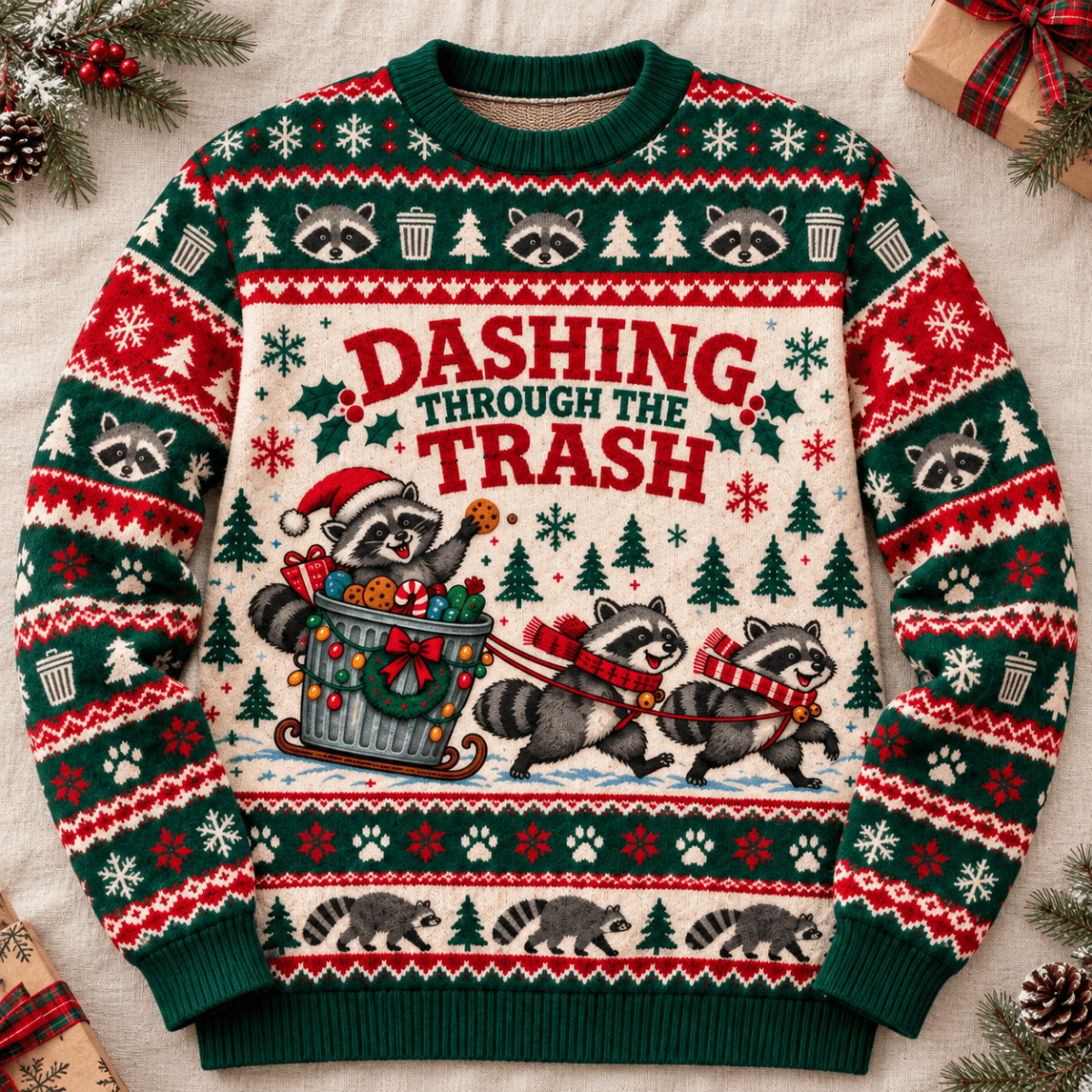 Personalized Raccoon Christmas Knitted Sweater & Cardigan – Trash Sleigh - FlamingoAholic