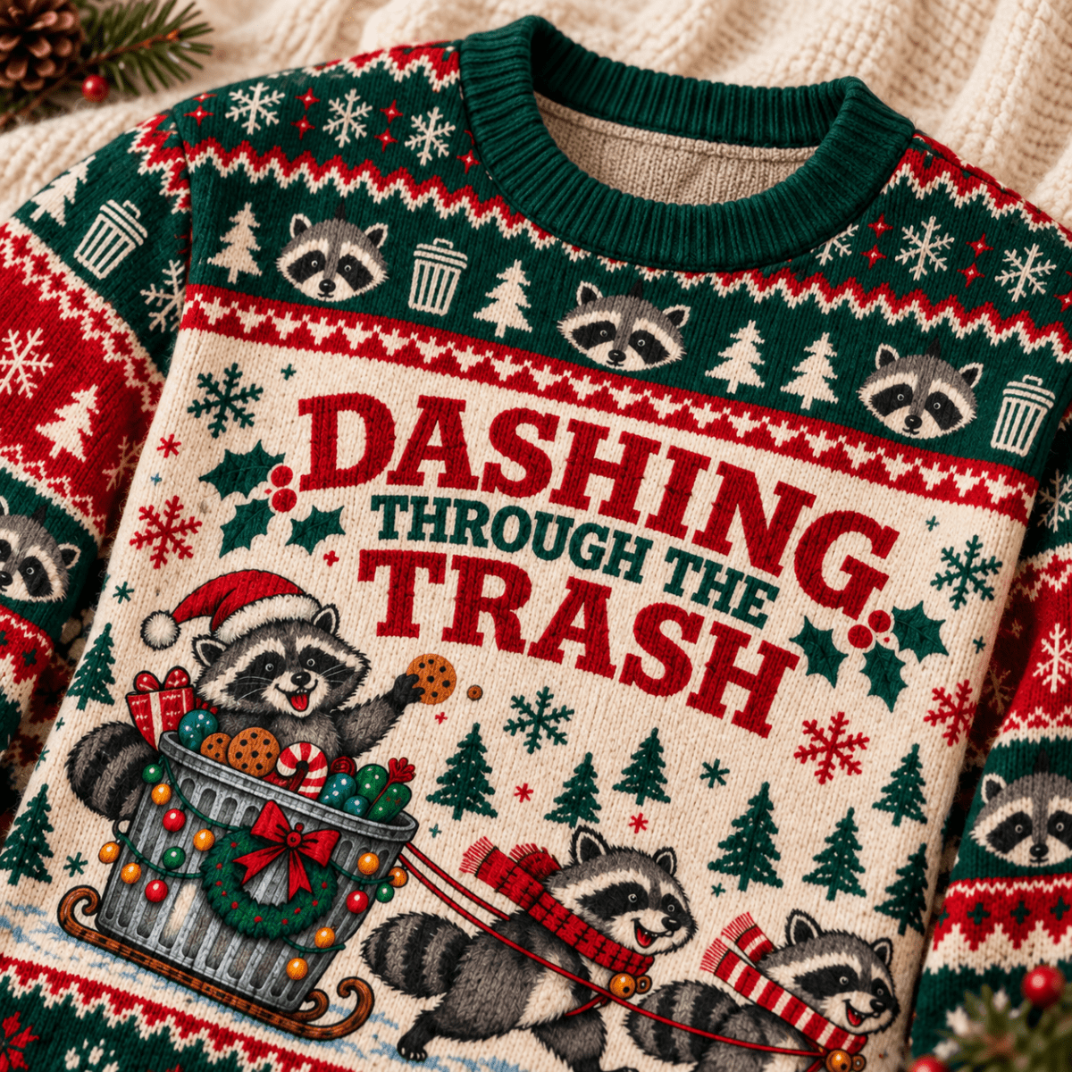 Personalized Raccoon Christmas Knitted Sweater & Cardigan – Trash Sleigh - FlamingoAholic