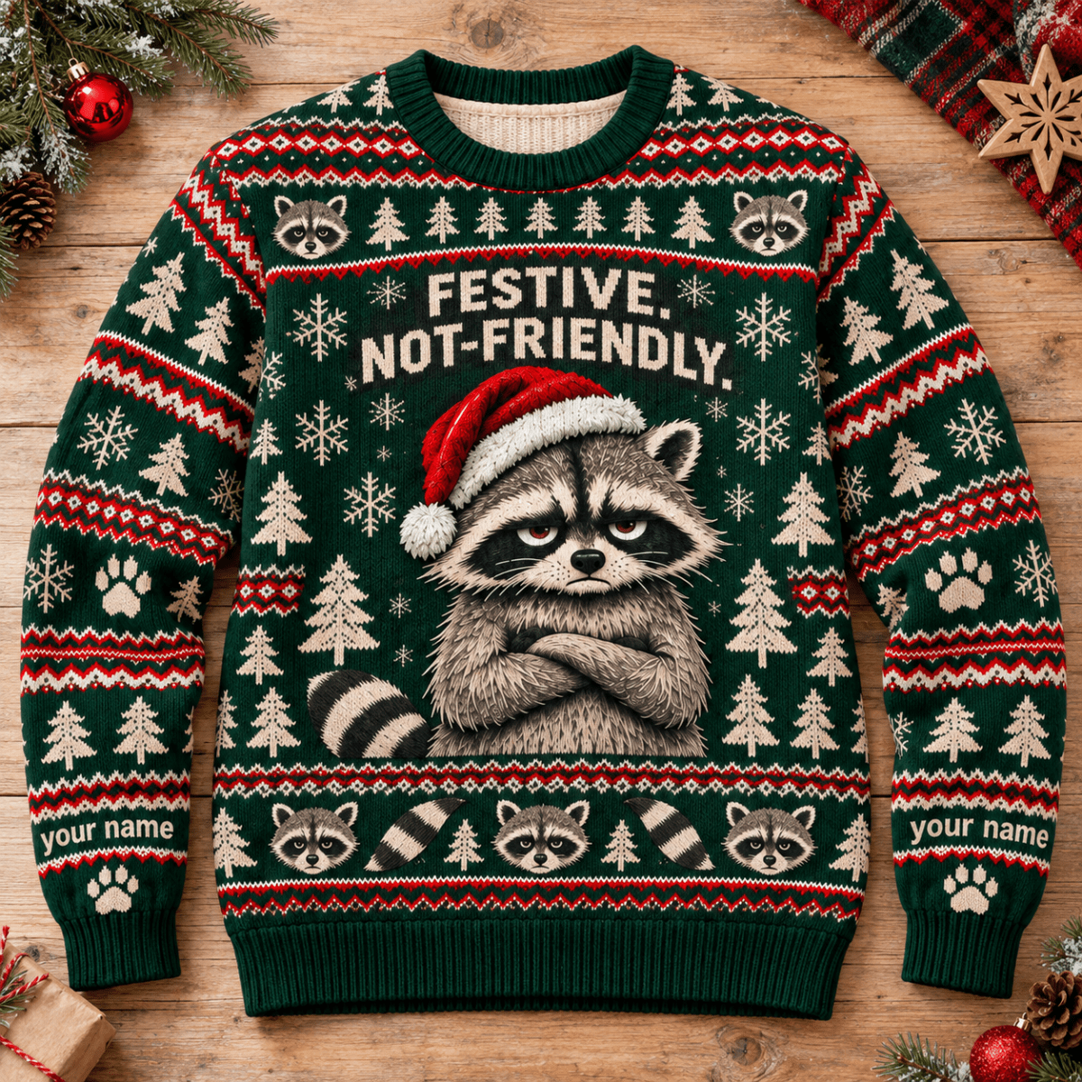 Personalized Raccoon Knitted Sweater & Cardigan – Festive Not Friendly - FlamingoAholic