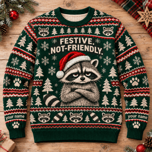 Personalized Raccoon Knitted Sweater & Cardigan – Festive Not Friendly - FlamingoAholic
