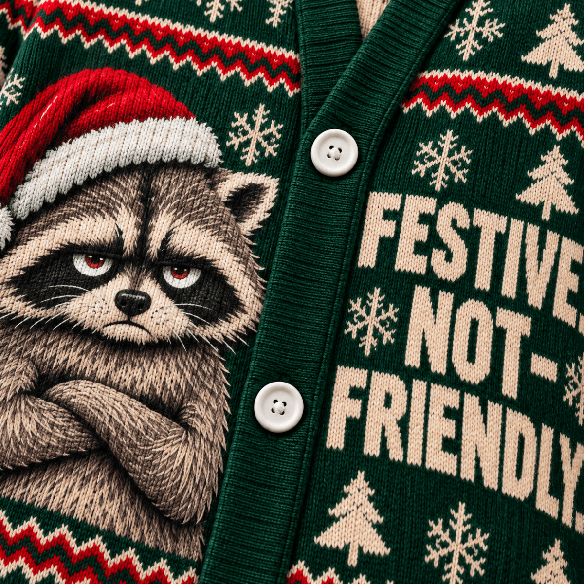 Personalized Raccoon Knitted Sweater & Cardigan – Festive Not Friendly - FlamingoAholic