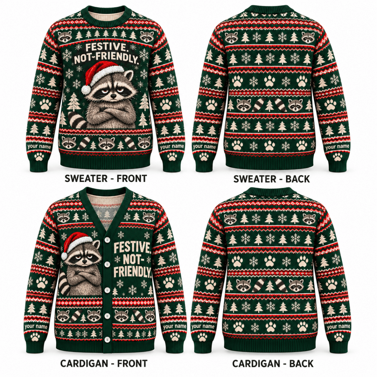Personalized Raccoon Knitted Sweater & Cardigan – Festive Not Friendly - FlamingoAholic