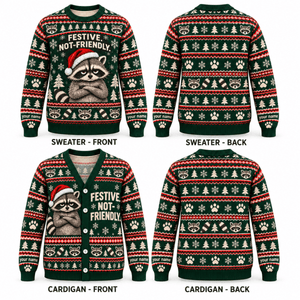 Personalized Raccoon Knitted Sweater & Cardigan – Festive Not Friendly - FlamingoAholic