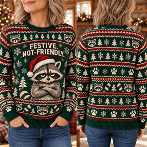 Personalized Raccoon Knitted Sweater & Cardigan – Festive Not Friendly - FlamingoAholic