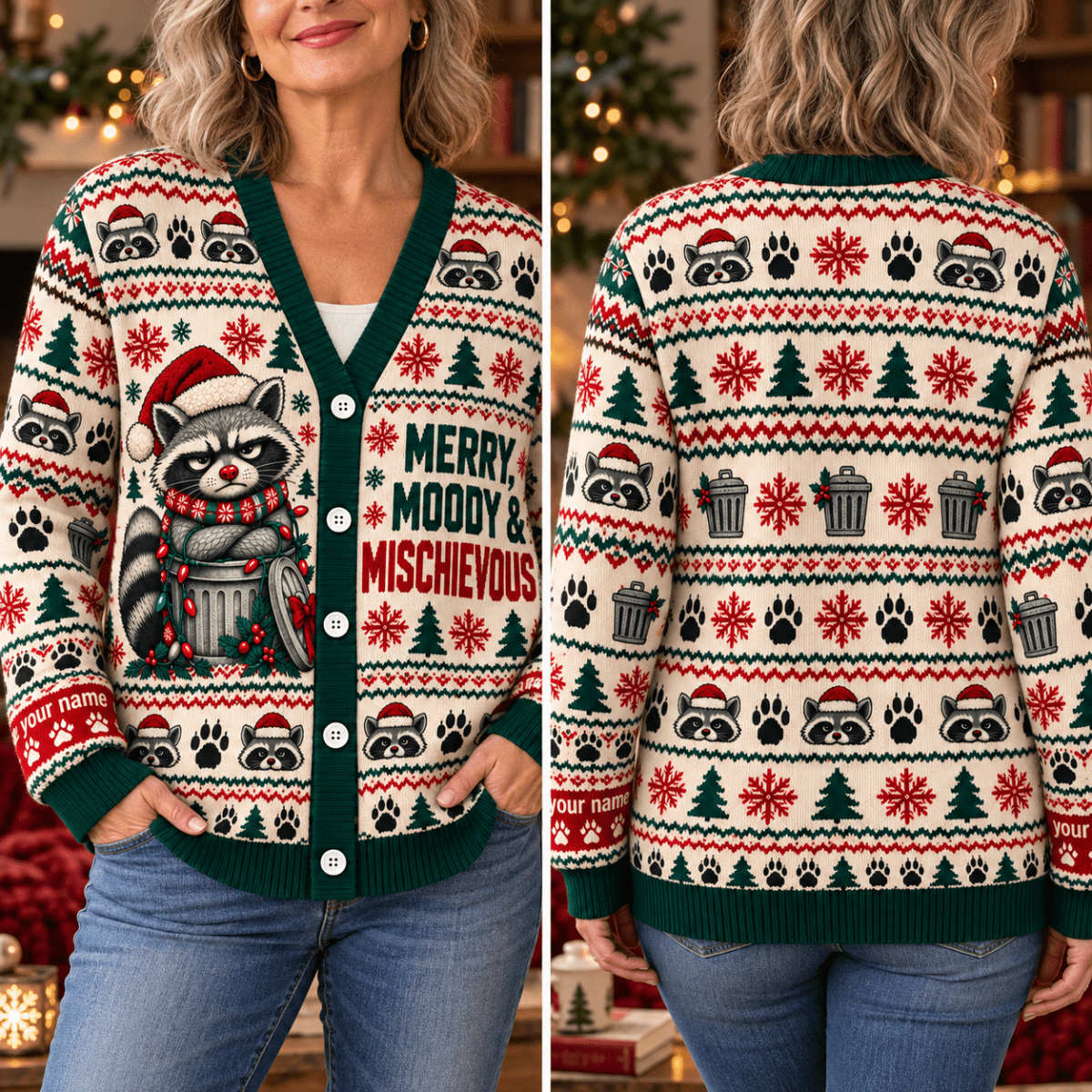 Personalized Raccoon Knitted Sweater & Cardigan – Merry, Moody & Mischievous - FlamingoAholic