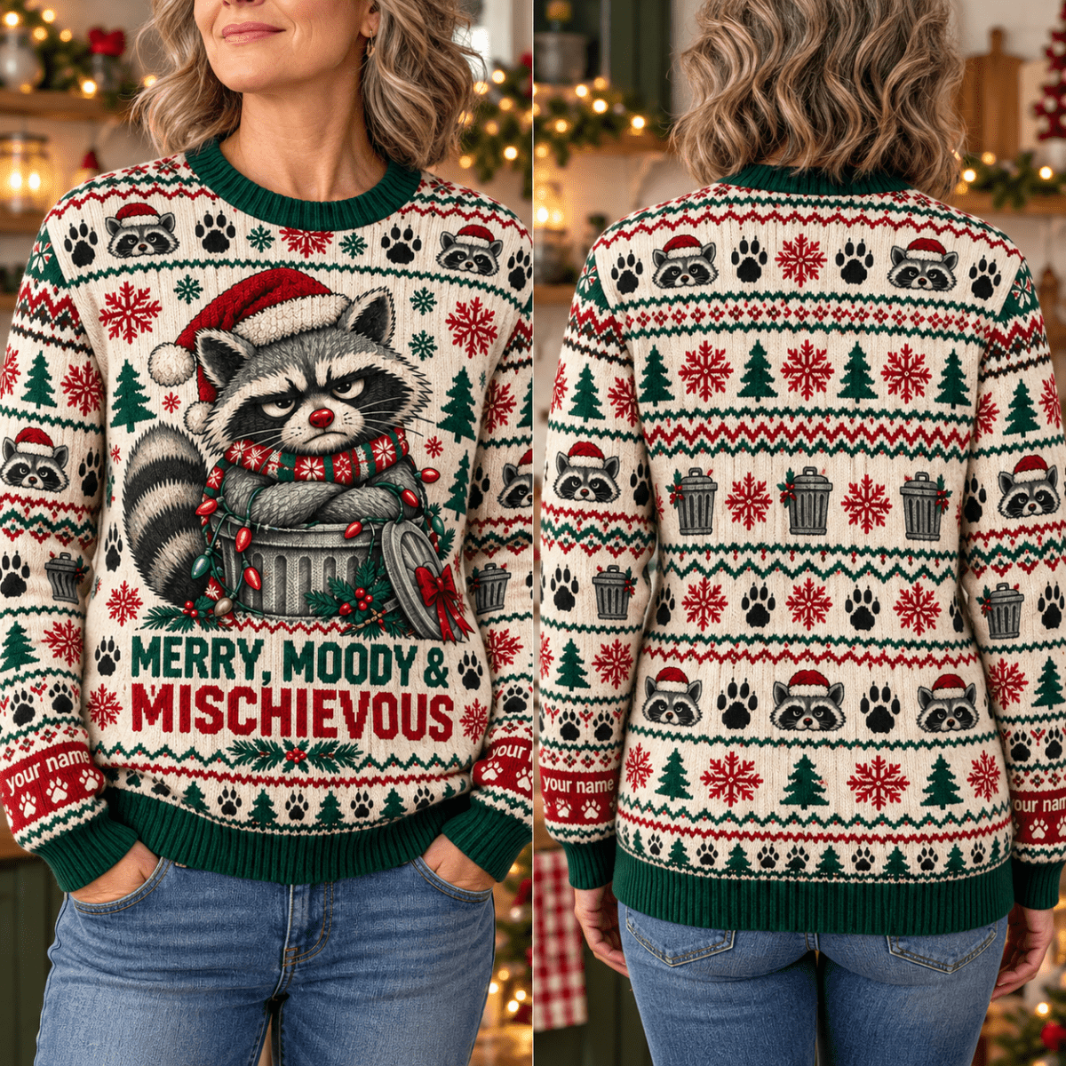 Personalized Raccoon Knitted Sweater & Cardigan – Merry, Moody & Mischievous - FlamingoAholic