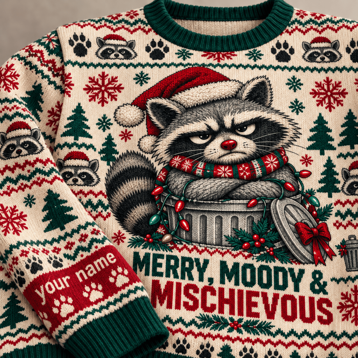 Personalized Raccoon Knitted Sweater & Cardigan – Merry, Moody & Mischievous - FlamingoAholic