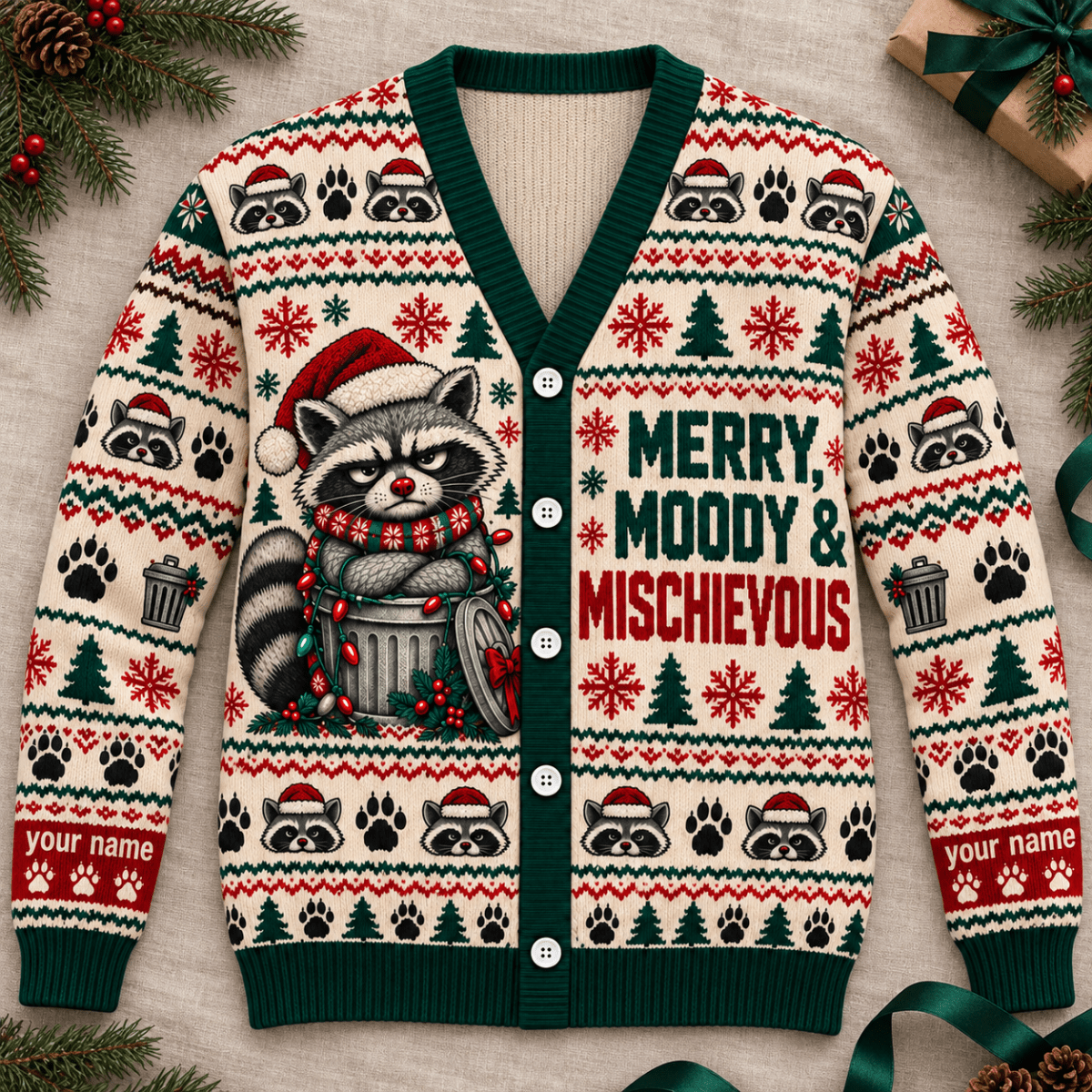 Personalized Raccoon Knitted Sweater & Cardigan – Merry, Moody & Mischievous - FlamingoAholic