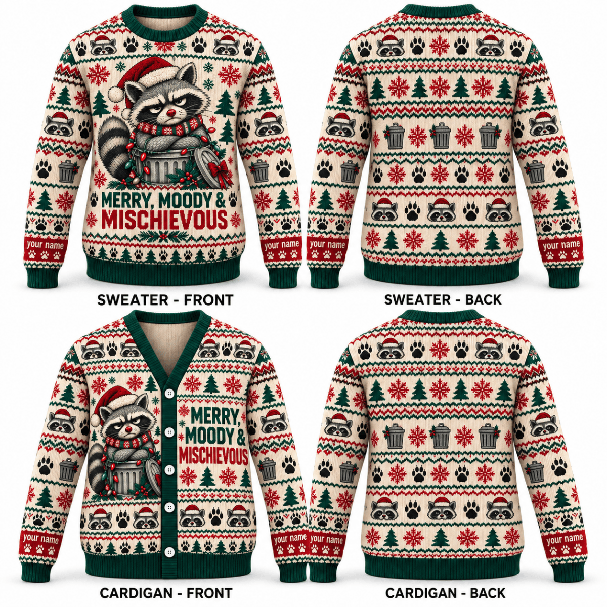 Personalized Raccoon Knitted Sweater & Cardigan – Merry, Moody & Mischievous - FlamingoAholic