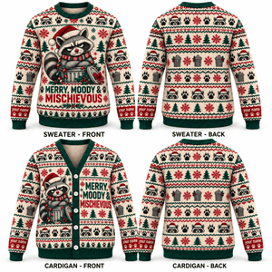 Personalized Raccoon Knitted Sweater & Cardigan – Merry, Moody & Mischievous - FlamingoAholic