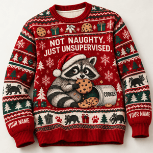 Personalized Raccoon Knitted Sweater & Cardigan – Not Naughty - FlamingoAholic