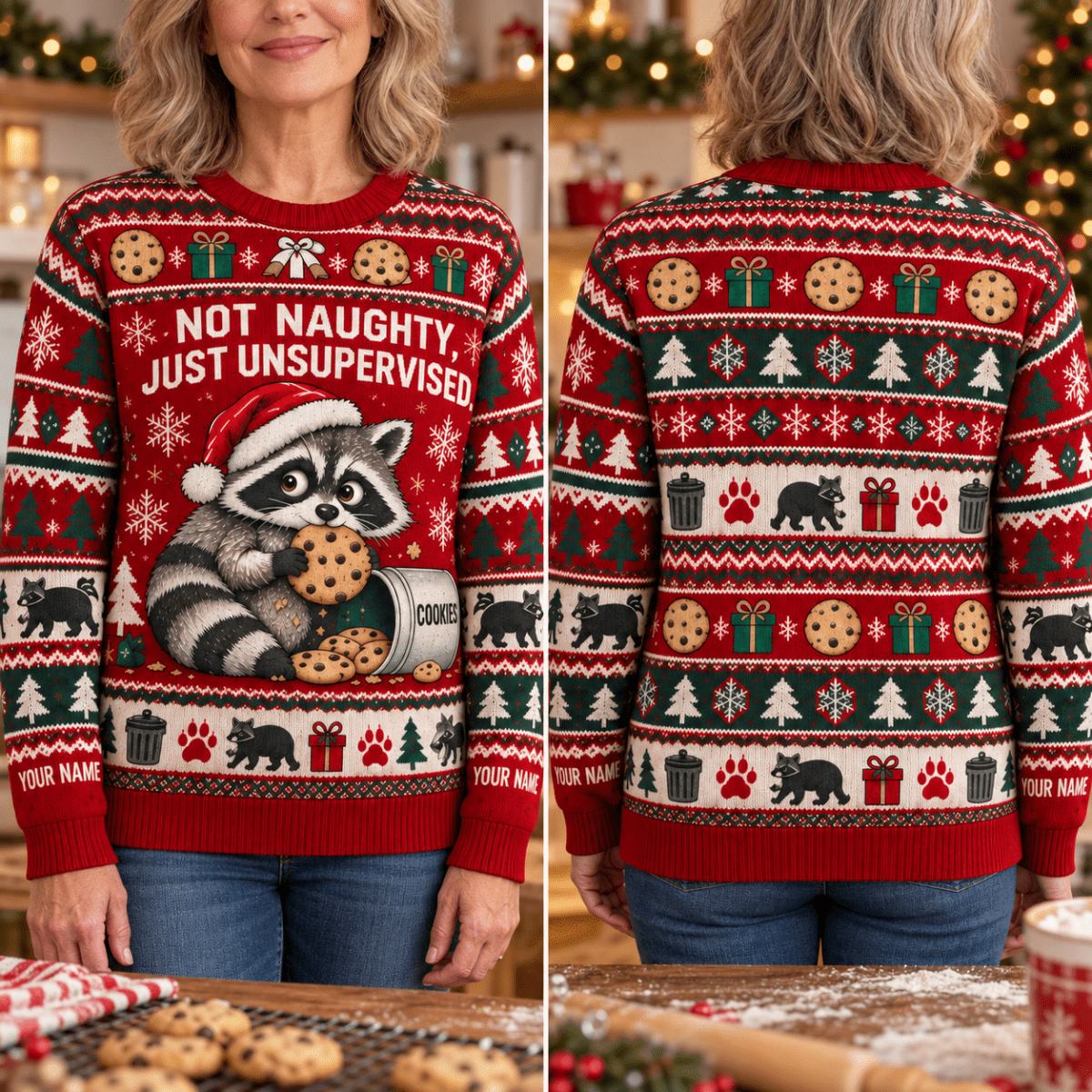 Personalized Raccoon Knitted Sweater & Cardigan – Not Naughty - FlamingoAholic
