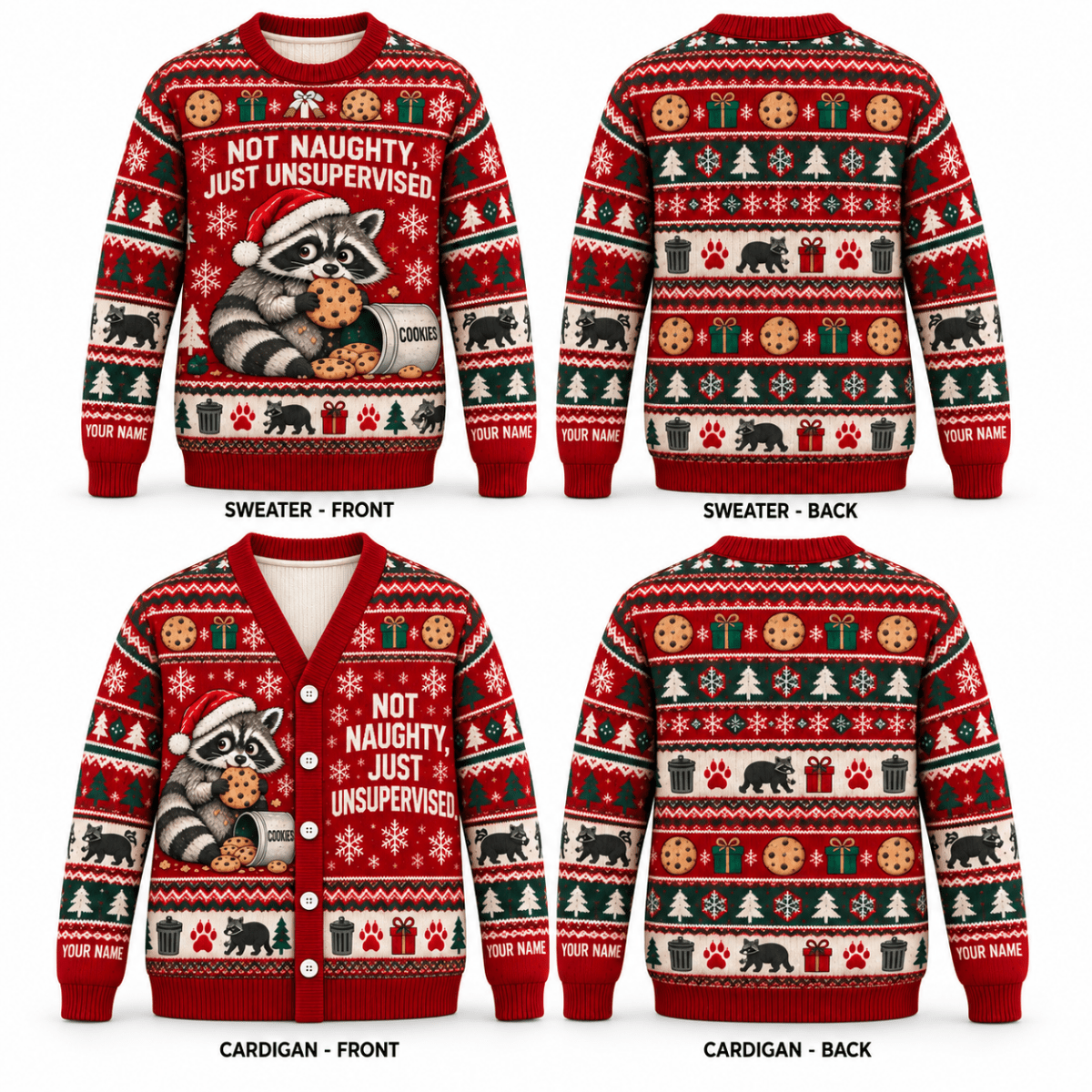 Personalized Raccoon Knitted Sweater & Cardigan – Not Naughty - FlamingoAholic