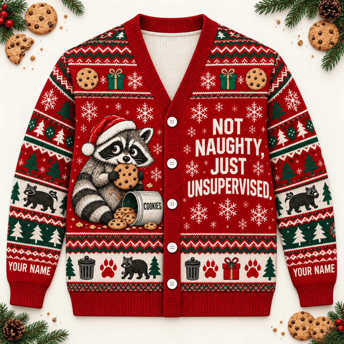 Personalized Raccoon Knitted Sweater & Cardigan – Not Naughty - FlamingoAholic