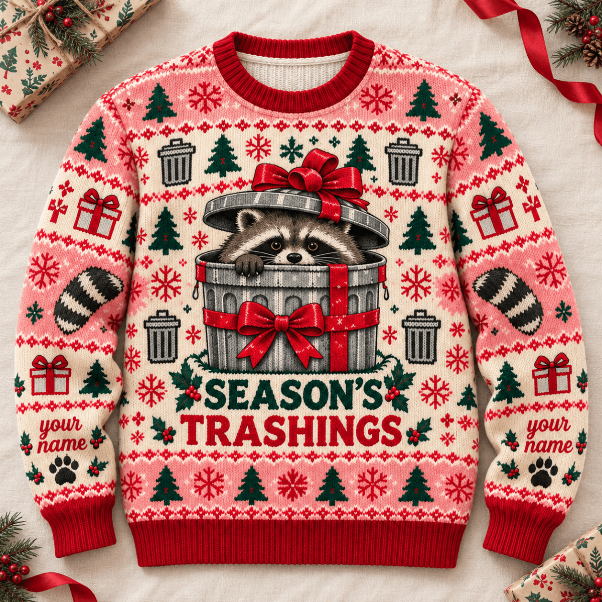 Personalized Raccoon Knitted Sweater & Cardigan – Season's Trashings - FlamingoAholic