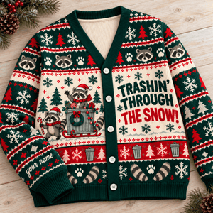 Personalized Raccoon Knitted Sweater & Cardigan – Trashin' Through the Snow - FlamingoAholic