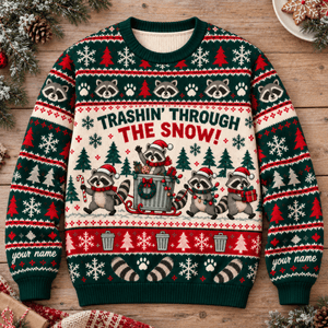 Personalized Raccoon Knitted Sweater & Cardigan – Trashin' Through the Snow - FlamingoAholic