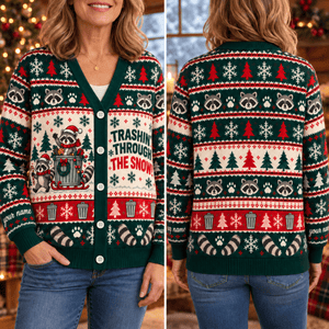 Personalized Raccoon Knitted Sweater & Cardigan – Trashin' Through the Snow - FlamingoAholic