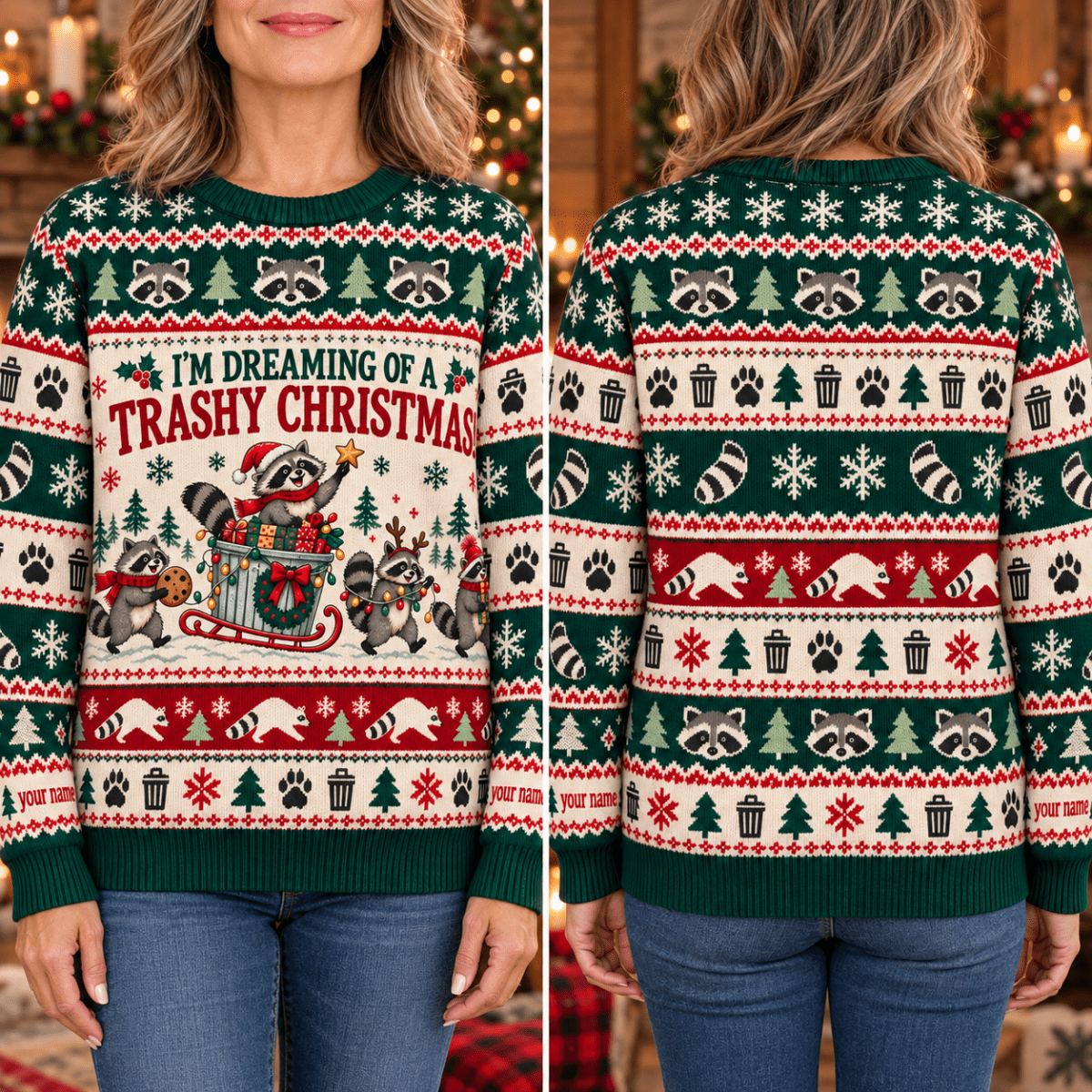 Personalized Raccoon Knitted Sweater & Cardigan – Trashy Christmas - FlamingoAholic