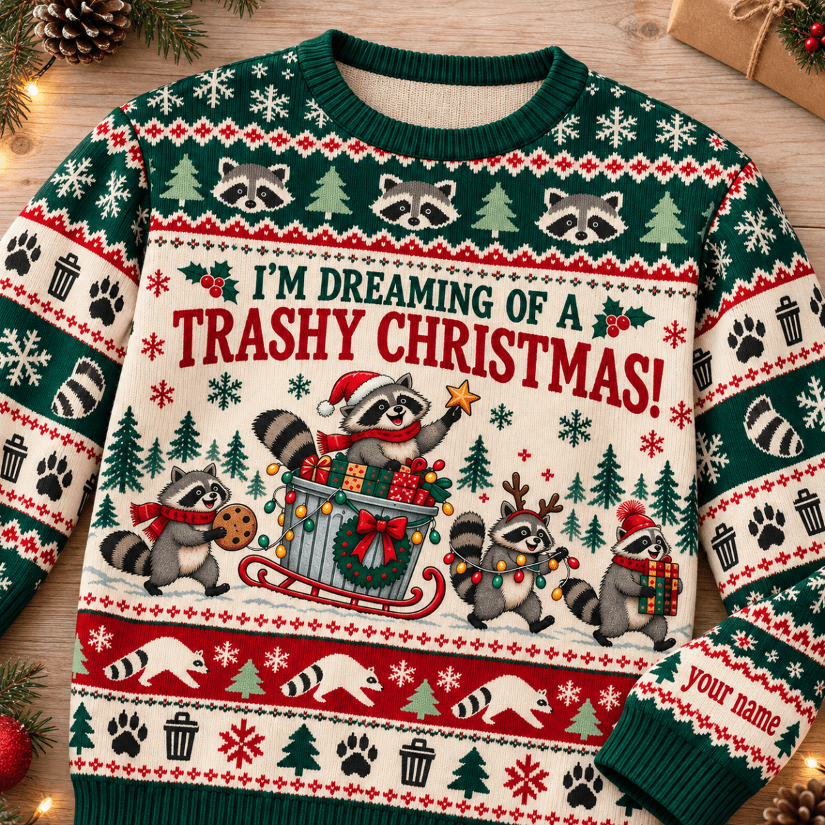 Personalized Raccoon Knitted Sweater & Cardigan – Trashy Christmas - FlamingoAholic